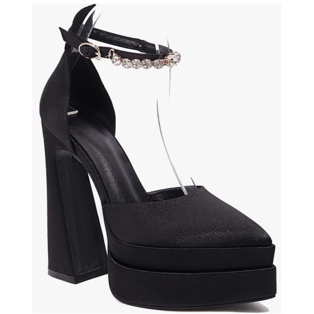 Women's Sz 11 Buckle Strap Pointed Toe Sandals High Heel Rhinestone Dress Shoes